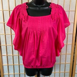 Cato 100% Cotton Fuchsia Flutter Sleeve Blouse